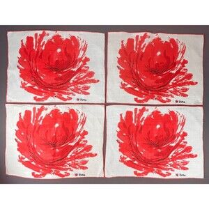 Vintage Vera Neumann Large Red Flower Linen Placemat Set of 4